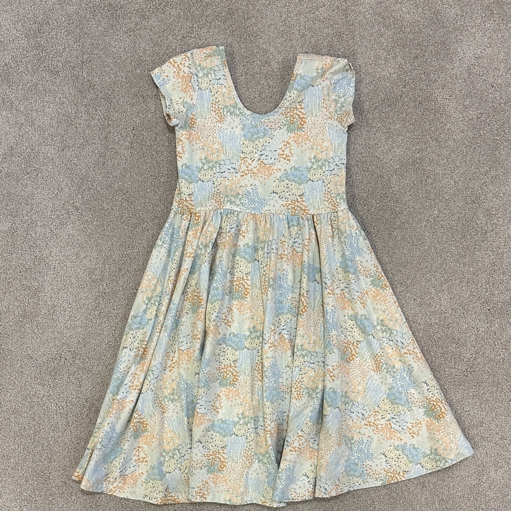 Alice and Ames Floral Kids Dress in Blue and Cream